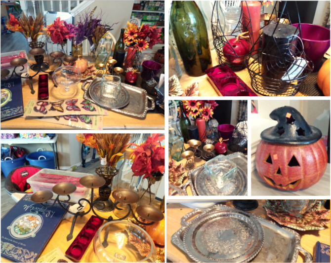 thrift shop for Halloween decor collage of items